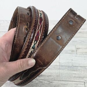 VTG Silver Creek Men's Brown Western Aztec Style Brown Leather Belt 38 READ